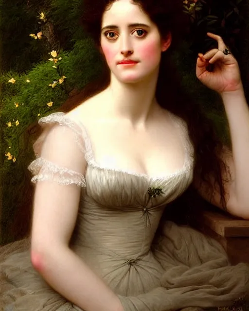 Prompt: portrait en buste of eva green vesper lynd vannessa ives by Hughes Merle, by Pierre Auguste Cot, perfectly detailed eyes, realistic fabric, abundant detail