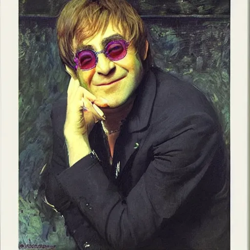 Image similar to portrait of elton john lennon in 1 9 7 0 by ilya repin