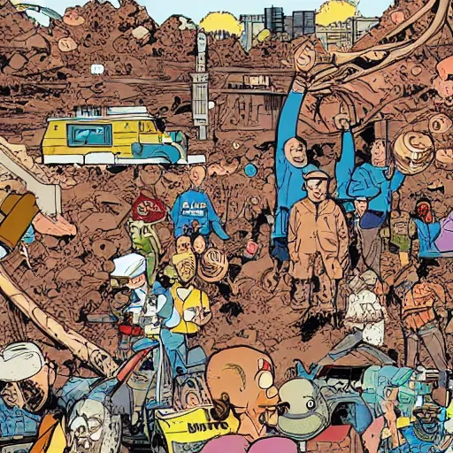 Prompt: cleveland rocks in the style of Geof Darrow