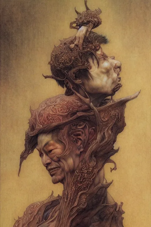 Prompt: a portrait of fu lu shou by wayne barlowe, gustav moreau, goward,  Gaston Bussiere and roberto ferri, santiago caruso, and austin osman spare, ((((occult art))))