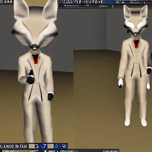 Prompt: Second Life game screenshot portrait of an anthropomorphic male fox dressed up for gyc night club