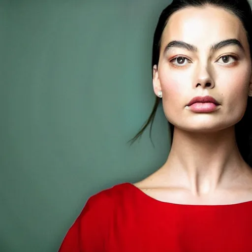 Image similar to a masterpiece portrait photo of a beautiful young woman who looks like an asian margot robbie, symmetrical face