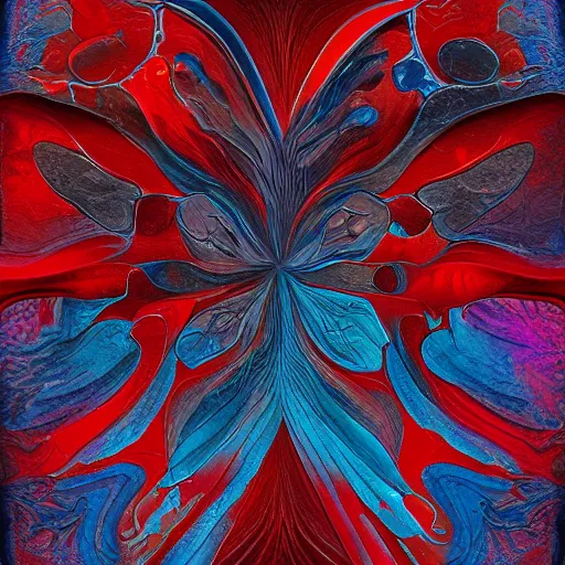 Prompt: the brittle. digital painting, vertical, intricate, beautiful, detailed, grunge, illustration, abstract art by georgia o'keeffe, trending on artstation. blue, dark red and dark purple color scheme, gradient darker to bottom