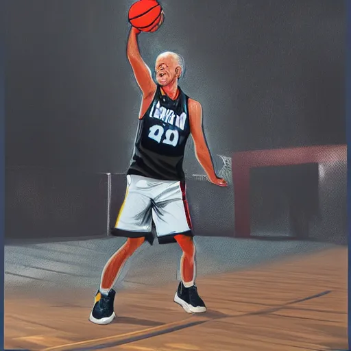 Prompt: Biden playing basketball, digital art , highly detailed , high contrast, beautiful lighting, award winning , trending on art station, photorealistic, 8k