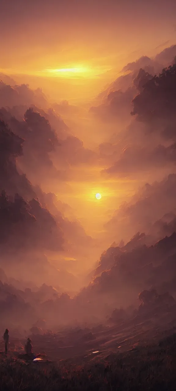 Image similar to A painting of a sunrise trending on artstation in the style of Greg Rutkowski