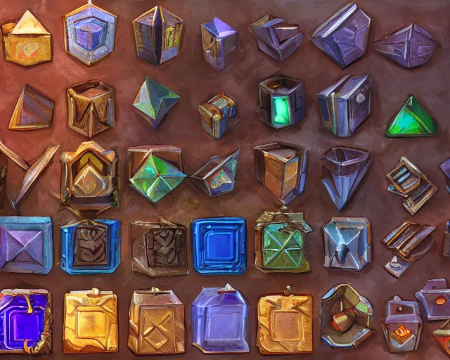 Image similar to screenshot of a chest full of ingots and gems and precious in a ps 5 videogame, concept art, architecture design, pyramids style, rtx, nvidia, renderer, stunning graphics