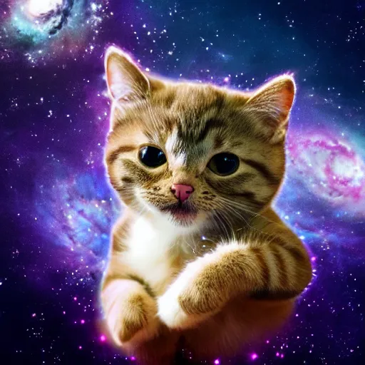 Image similar to cute cat merging with the galaxy