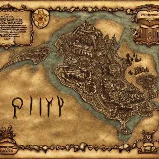 Image similar to map of a fantasy world, highly detailed, steampunk, with city name.