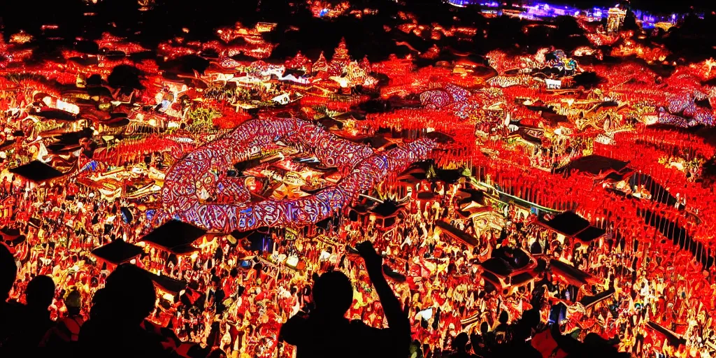 Image similar to photo of toro nagashi festival at midnight, beautiful colors and lighting, extremely intricate, hyper detailed, hd, masterpiece