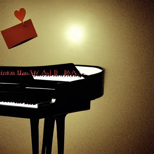 Prompt: a realistic detailed card floating in the air, light particles, piano floating in the sky, light around the piano, shadow of a man playing piano, detailed body, cinematic photo, realistic, detailed