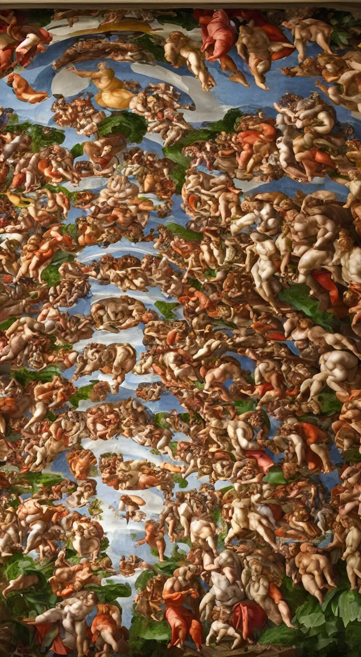 Image similar to a sistine chapel made of vegetables, 8 k, artstation, highdetailed