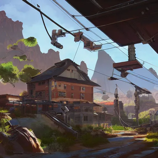 Image similar to advanced power source with power lines from apex legends in a pleasant urban setting surrounded by families, art station, ultra hd, soft light, overhead sun, ultra hd, art station