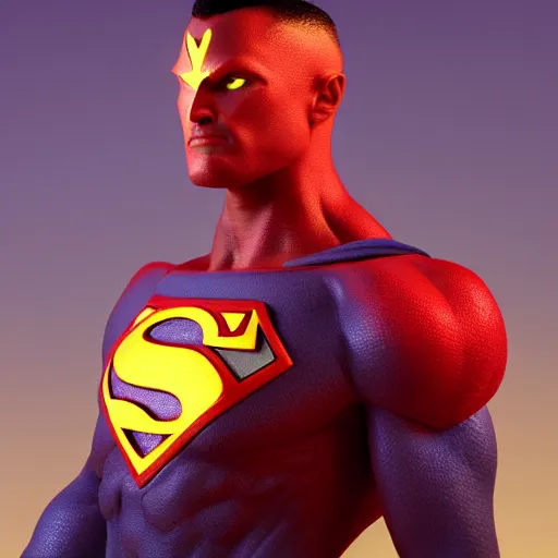 Image similar to A photorealistic of Super hero The Invincible, realism, texture, radiant colors, fantasy, trending on artstation, volumetric lighting, micro details, 3d sculpture, ray tracing, 8k