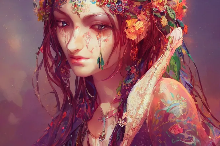 Image similar to a beautiful bohemian girl, intricate, highly detailed, digital painting, pixiv, artstation, official media, anime key visual, rich vivid colors, ambient lighting, sharp focus, illustration, art by wlop