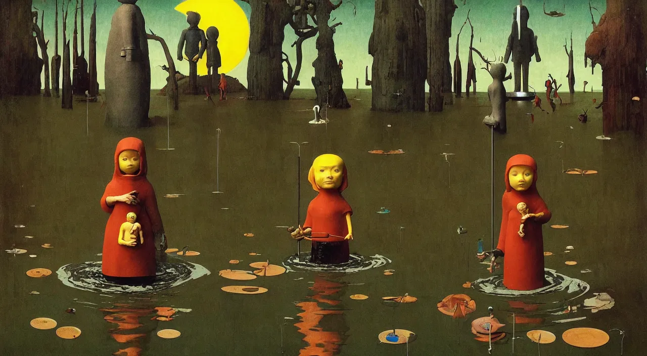 Prompt: single flooded simple!! doll totem!! pole, very coherent and colorful high contrast masterpiece by norman rockwell franz sedlacek hieronymus bosch dean ellis simon stalenhag rene magritte gediminas pranckevicius, dark shadows, sunny day, hard lighting