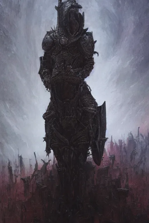 Image similar to Nicolas Cage as knight, dark fantasy, intricate, highly detailed, smooth, artstation, painted by Wayne Barlowe, Greg Rutkowski, zdislav beksinski, Francis Bacon