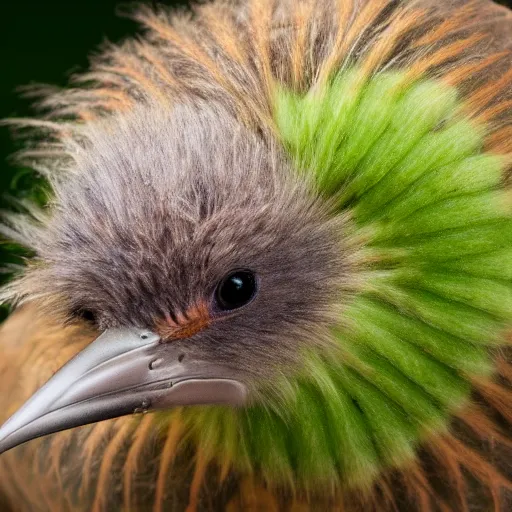 Prompt: Kiwi fruit, fuzzy kiwi, Bird, mixed with bird, mixed with kiwi, photography