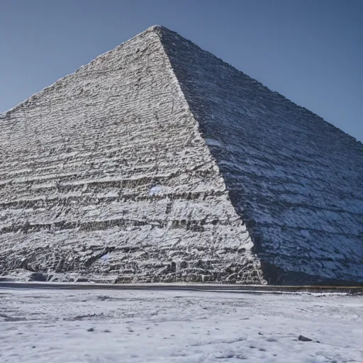 Prompt: a monolithic pyramid in a taiga next to a snowcapped mountain.