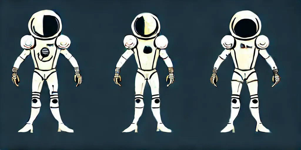 Image similar to male, fully body, elongated figure, science fiction space suit with a helmet, large shoulders, short torso, long thin legs, tiny feet, character sheet, funko, digital sketch, hyperdetailed, dieselpunk, stylized character design, concept design, in the style of mike mignola