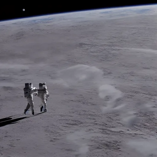 Prompt: astronauts walking ominously towards a SpaceX rocket, cinematic still, atmospheric, 4k