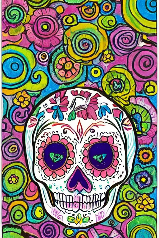 Image similar to Illustration of a sugar skull day of the dead girl, art by johannes itten