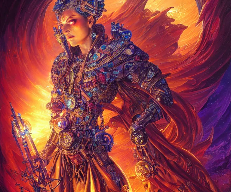 Image similar to a beautiful tarot card artwork of a cyberpunk crystal paladin, backlit, dazzling, highly detailed, digital painting, by karol bak and justin gerard and dan mumford and artgerm, vivid colors, masterpiece, detailed shading, 8 k resolution, intricate, smooth