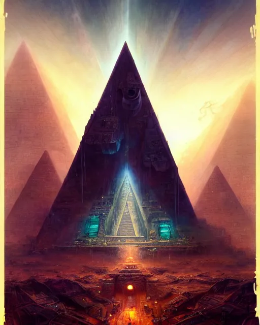 Prompt: inside a large pyramid made of pyramids and eyes fantasy character portrait, ultra realistic, wide angle, intricate details, blade runner artifacts, highly detailed by peter mohrbacher, boris vallejo, hajime sorayama aaron horkey, gaston bussiere, craig mullins