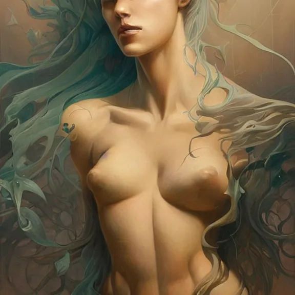 Image similar to a highly detailed beautiful portrait in the style of peter mohrbacher and in the style of jean delville.