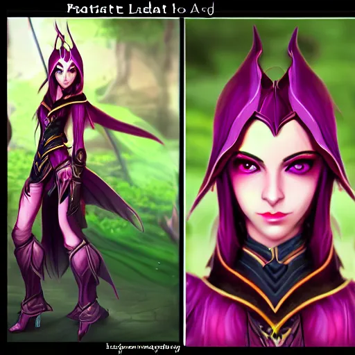 Image similar to portrait of a female high elf with magenta eyes and dark hair, in the style of league of legends digital art trending on art station 8 k