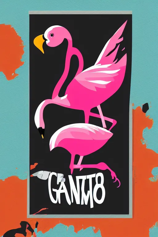 Image similar to Vector based poster of a gangster flamingo in the style of die cut sticker, color, high resolution, vector art