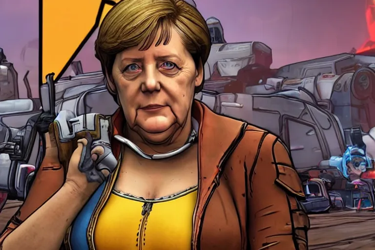 Image similar to angela merkel as character in Borderlands 3