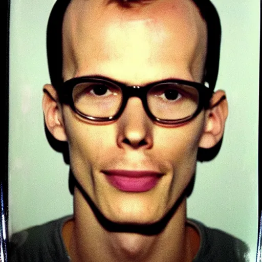 Image similar to Mugshot Portrait of iDubbbz taken in the 1970s, photo taken on a 1970s polaroid camera, grainy, real life, hyperrealistic, ultra realistic, realistic, highly detailed, epic, HD quality, 8k resolution, body and headshot, film still, front facing, front view, headshot and bodyshot, detailed face, very detailed face