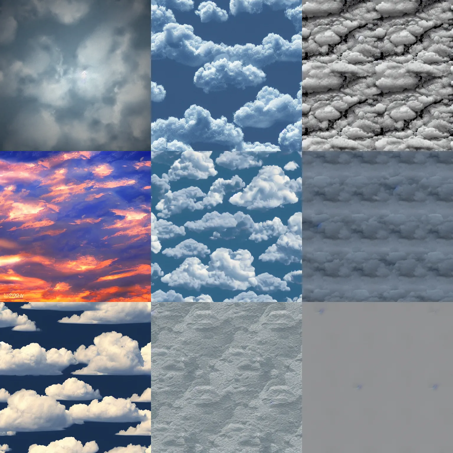 Prompt: a seamless texture of clouds. normal map. 4 k, professionally done, trending on textures. com, realistic, detailed.