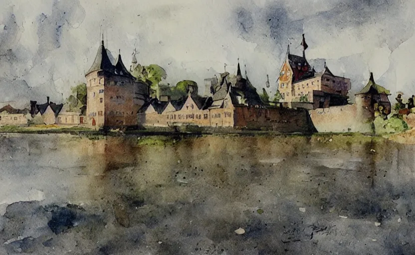 Image similar to orebro castle aquarelle painting by anders zorn