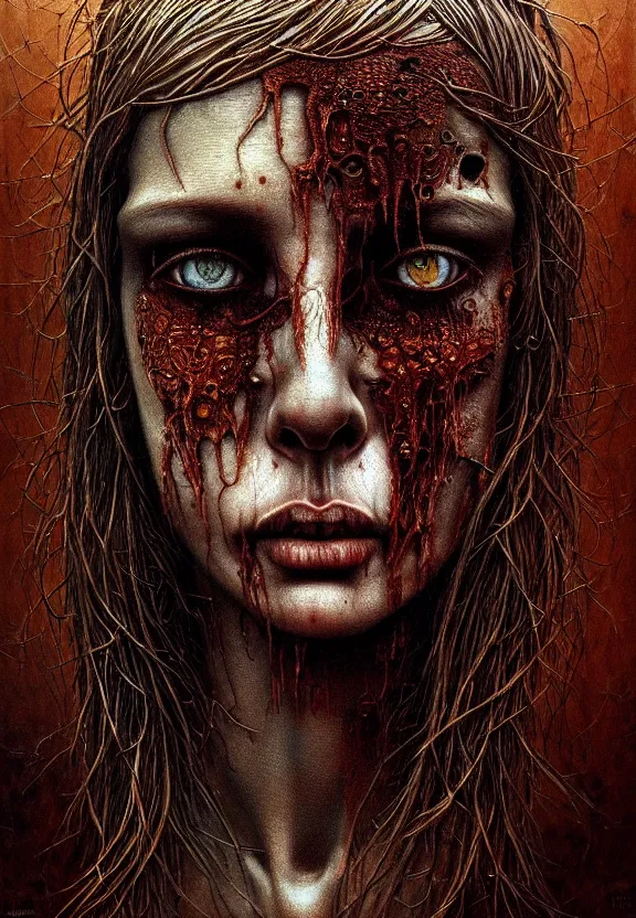 Prompt: ultra realist intricate detailed horror portrait of a single rugged attractive female, accurate features, apocalyptic, very intricate details, 8 k resolution, dim lighting, dramatic lighting, artstyle zdzisław beksinski, award winning