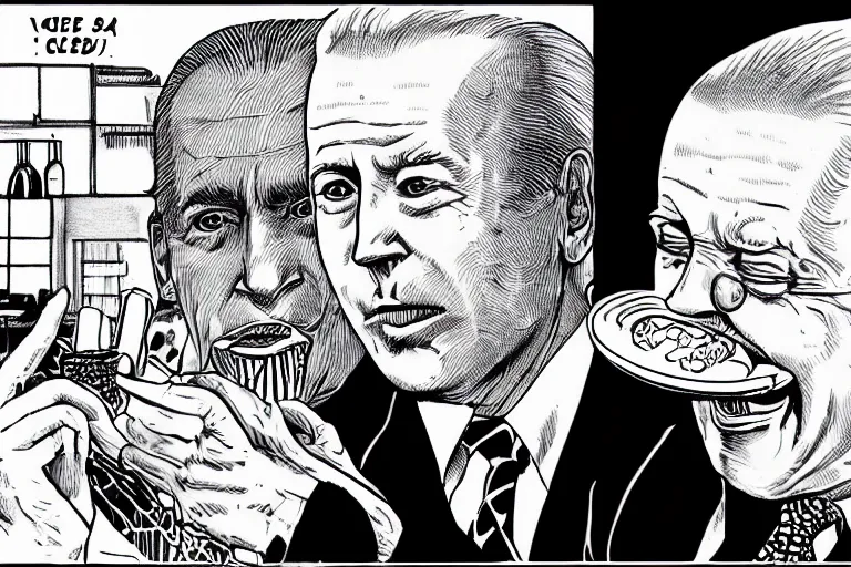 Image similar to joe Biden eating ice cream, Junji Ito