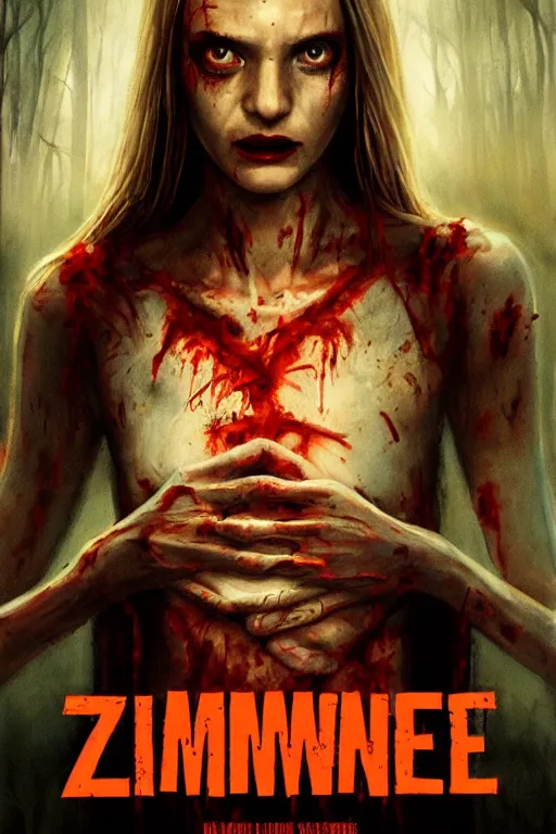 Prompt: movie poster of Daria Strokous staring in a 1980 horror movie, zombie themed, by artgerm and greg rutkowski