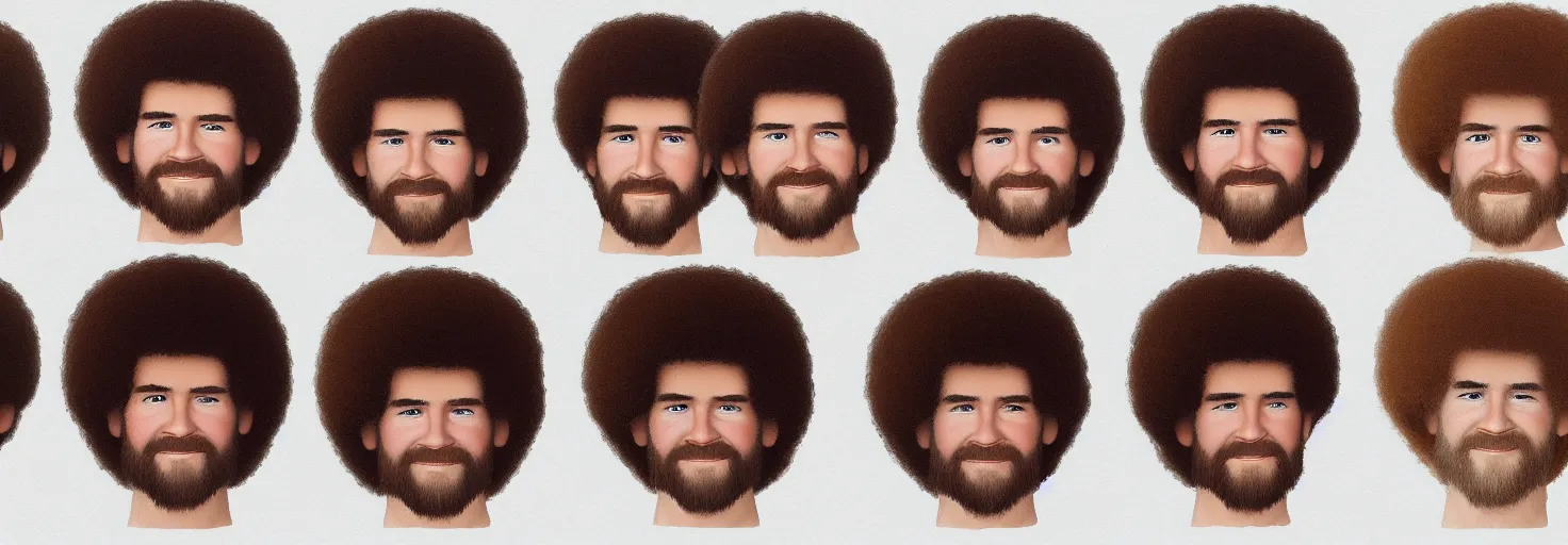 Image similar to bob ross portraits with different hair styles, detail study, by bob ross