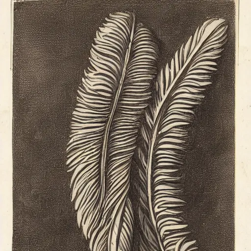 Image similar to an unknown ethnographic object, anthropology, feathers, in the style of corinthian capital by giocondo albertolli ( italian 1 7 4 2 - 1 8 3 9 ). medium : pen and brown ink, brush and gray wash on laid paper