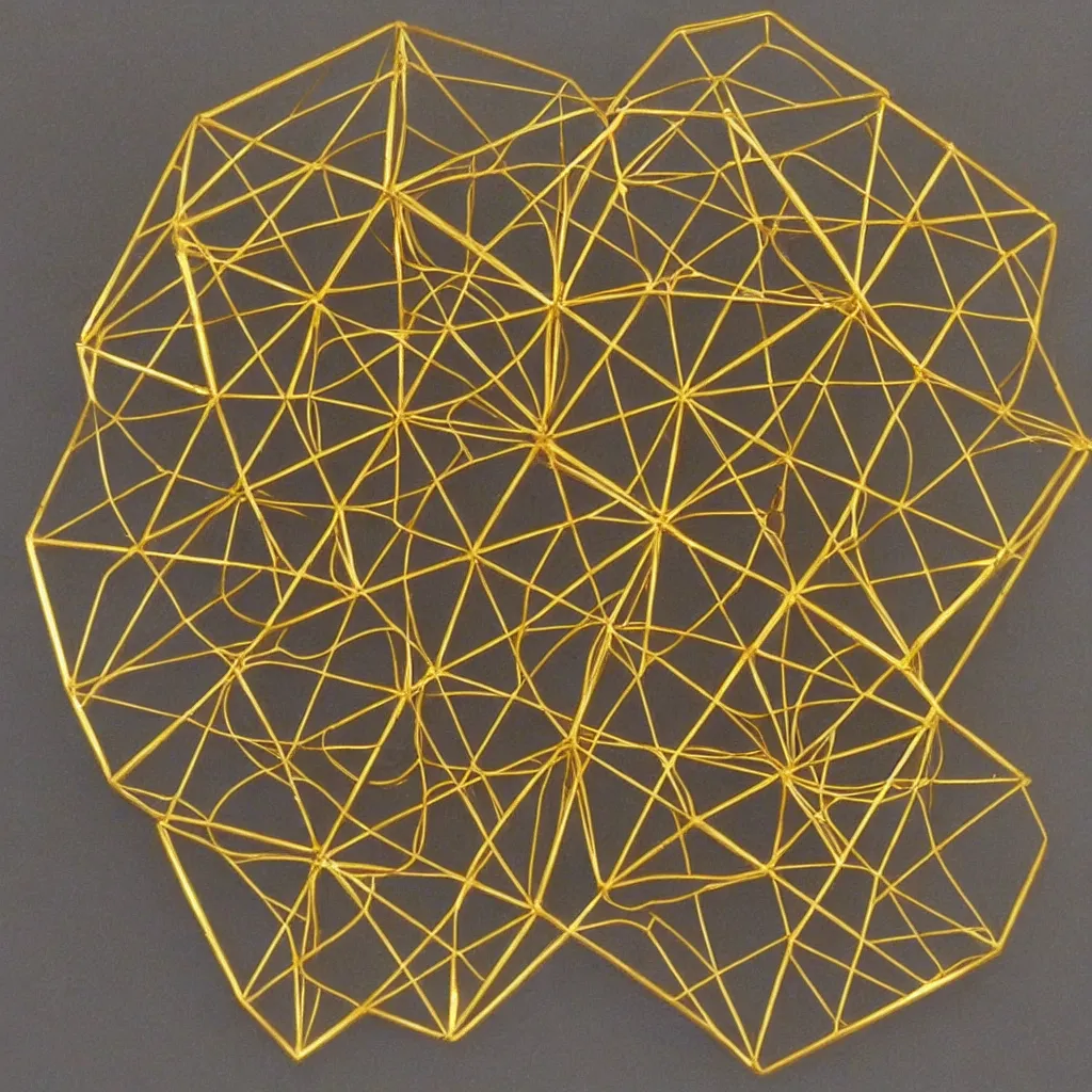 Prompt: symmetrical sacred geometry metatron's cube made out of reflective metallic gold