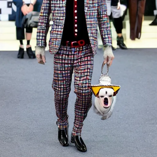 Prompt: hamburger wearing the latest Gucci fashions