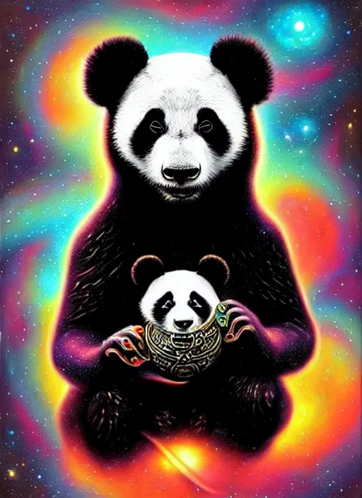 Image similar to cosmic lovecraft peasant panda portrait, pixar style, by tristan eaton stanley artgerm and tom bagshaw.