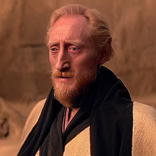 Prompt: Charles Dance as Obi-Wan Kenobi using the force in the film Star Wars, very detailed, wide angle shot, looking forward, detailed hands