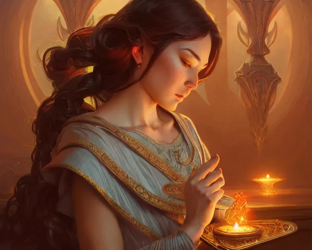 Image similar to women worshiping god, deep focus, d & d, fantasy, intricate, elegant, highly detailed, digital painting, artstation, concept art, matte, sharp focus, illustration, hearthstone, art by artgerm and greg rutkowski and alphonse mucha