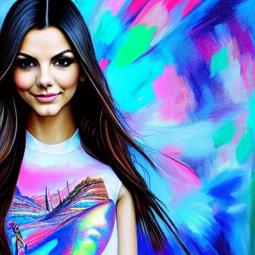 Image similar to victoria justice wearing both shirt and skirt, ultra detailed painting at 1 6 k resolution and epic visuals. epically surreally beautiful image. amazing effect, image looks crazily crisp as far as it's visual fidelity goes, absolutely outstanding. vivid clarity. ultra. iridescent. mind - breaking. mega - beautiful pencil shadowing. beautiful face. ultra high definition.