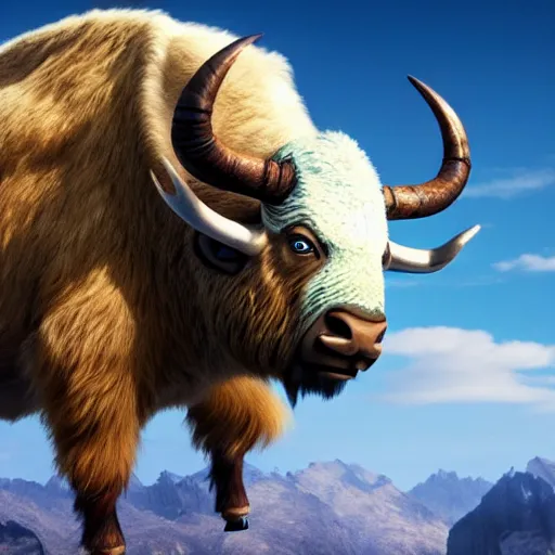 Image similar to a photograph of appa, the flying bison in the sky. live action still from avatar the last airbender ( 2 0 2 5 ). color harmony, 8 k detail, gallery quality, hd wallpaper, premium prints available.