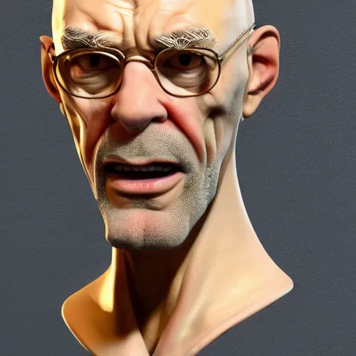 Image similar to A middle-aged Dr. Venture in real life with a hooked nose, a long gaunt face and skinny body and neck, very thin and bald, realistic, very realistic, hyperrealistic, highly detailed, very detailed, extremely detailed, detailed, digital art, oil painting, trending on artstation, headshot and bodyshot, detailed face, very detailed face, extremely detailed face, HD Quality, 8k resolution, very very detailed face, real life