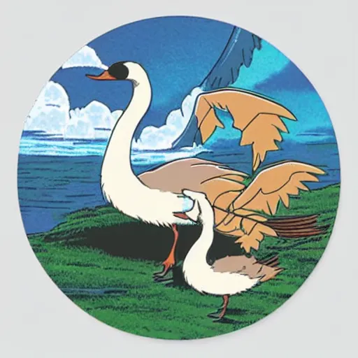 Image similar to ghibli style goose sticker