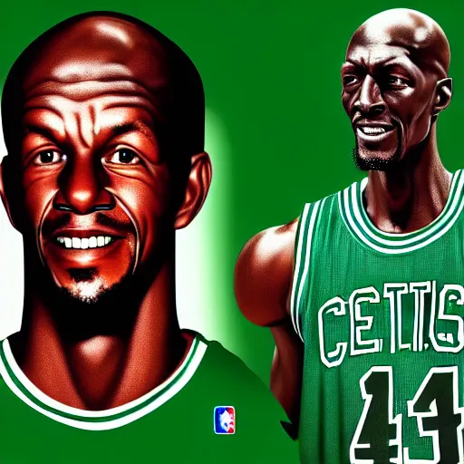 Image similar to portrait of mark wahlberg portraying boston celtics kevin garnett, oil on canvas by william sidney mont, trending on art station