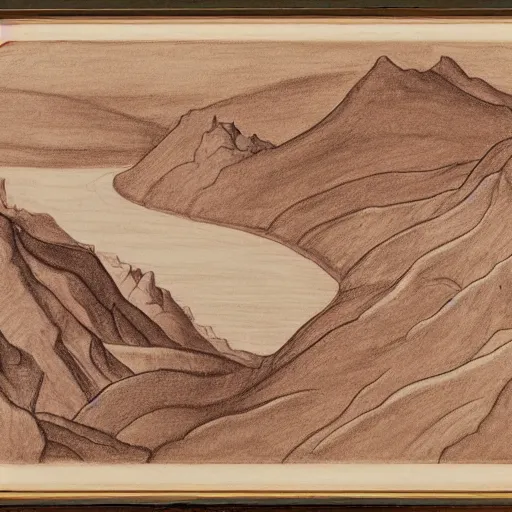 Prompt: an anatomy of mountains and rivers in the style of michelangelo, red chalk drawing on paper, metropolitan museum of art